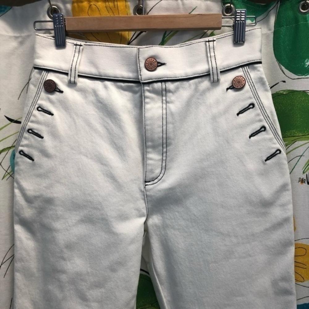 See By Chloe White High-Rise Flare Jeans with Contrast Stitching - Picture 4 of 15